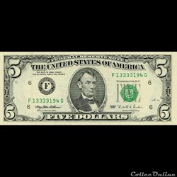 5$ Federal Reserve Notes - Small Size 1995 Series