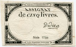 FRANCE - ASSIGNAT DE 5 LIVRES -31/10/1793 - 10 BRUMAIRE DE L'AN II