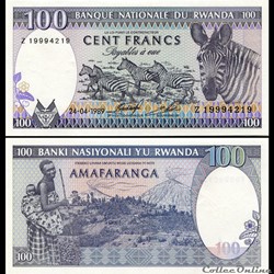 RWANDA - PICK 19 A - 100 FRANCS - 1989