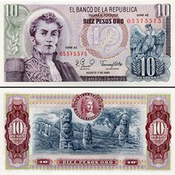 COLOMBIE - PICK 407 g 2 - 10 PESOS DE ORO COLOMBIEN - 1980