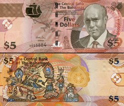 BAHAMAS - PICK 72Aa  - 5 Dollars - 2013