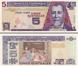GUATEMALA - PICK 100a - 5 QUETZALES GUATÉMALTÈQUES