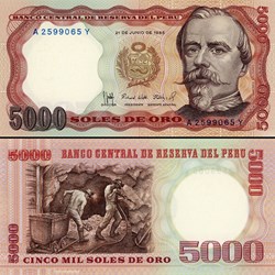 PÉROU - PICK 117 c - 5000 SOLES DE ORO - 1985