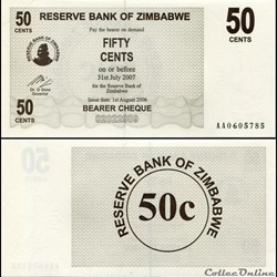 ZIMBABWE - PICK 036a - 50 Cents - 2006