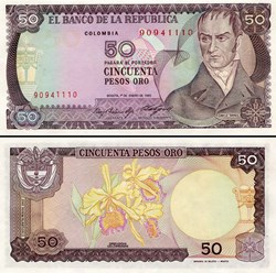 COLOMBIE - PICK 425 a 2 - 50 PESOS DE ORO COLOMBIEN - 1985