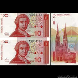 CROATIE - PICK 18a - 10 DINARA - 1991