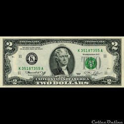 K- Dallas District - 2$ Federal Reserve Notes - Small Size 1976 Series