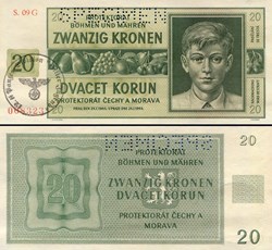 BOHÊME MORAVIE - PICK 9bS1 - 20 KRONER - 1944