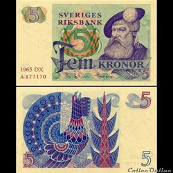 SUÈDE - PICK 51a1 - 5 KRONOR - 1965