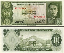 BOLIVIE - PICK 154 A 1 - 10 PESOS BOLIVIANOS - 1962