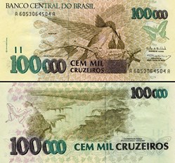 BRÉSIL - PICK 235b - 100 000 CRUZEIROS - 1993