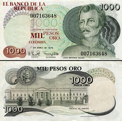 COLOMBIE - PICK 421 a - 1000 PESOS DE ORO COLOMBIEN - 1979