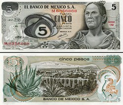 MEXIQUE - PICK 062- Série 1M - 5 PESOS - 1969