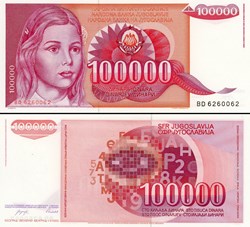 YOUGOSLAVIE - PICK 097a - 100 000 DINARA - 1989