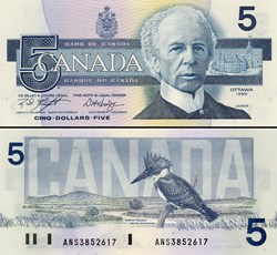 CANADA - PICK 095e - 5 DOLLARS - 1991