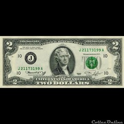 J- Kansas-City District - 2$ Federal Reserve Notes - Small Size 1976 Series