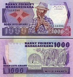MADAGASCAR - PICK 068a - 1000 ARIARY - 1983