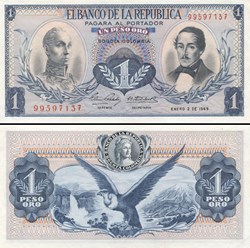 COLOMBIE - PICK 404 d 3 - 1 PESO DE ORO COLOMBIEN - 1969