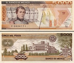 MEXIQUE - PICK 088c.KP - 5000 PESOS - 1989