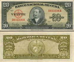 CUBA - PICK 080a - 20 PESOS - 1949