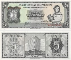 PARAGUAY - PICK 195 b - 5 GUARANIES - 1963