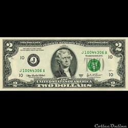 J- Kansas-City District - 2$ Federal Reserve Notes - Small Size 2003A Series