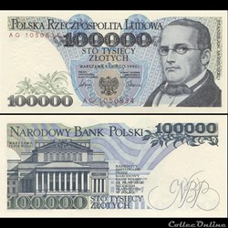 POLOGNE - PICK 154 A - 100 000 ZLOTYCH - 1990