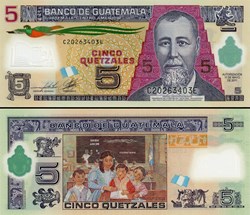 GUATEMALA - PICK 122b - 5 QUETZALES GUATÉMALTÈQUES