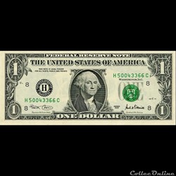 H- 1$ Federal Reserve Notes - Small Size 2001 Series