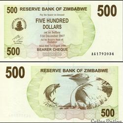 ZIMBABWE - PICK 043a - 500 Dollars - 2006