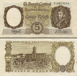 ARGENTINE - PICK 275 b - 5 PESOS - 1960