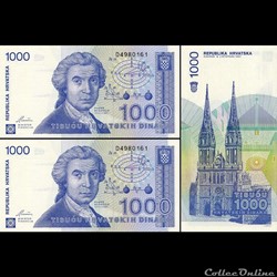 CROATIE - PICK 22a - 1000 DINARA - 1991
