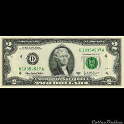 D- Cleveland District - 2$ Federal Reserve Notes - Small Size 2003A Series