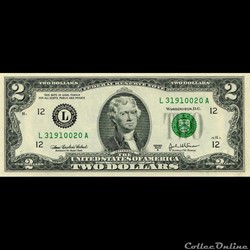 L- San-Francisco District - 2$ Federal Reserve Notes - Small Size 2003A Series