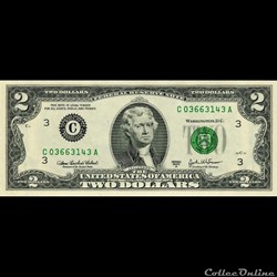 C- Philadelphie District - 2$ Federal Reserve Notes - Small Size 2003A Series