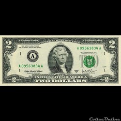A- Boston District - 2$ Federal Reserve Notes - Small Size 2003A Series