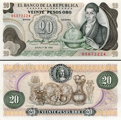 COLOMBIE - PICK 409 d 4 - 20 PESOS DE ORO COLOMBIEN - 1983
