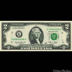 K- Dallas District - 2$ Federal Reserve Notes - Small Size 2009 Series
