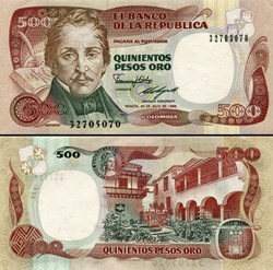 COLOMBIE - PICK 431 a3 - 500 PESOS DE ORO COLOMBIEN - 1989