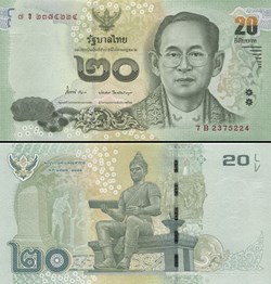 THAÏLANDE - PICK 124 A 1 - 20 BATH - 2013