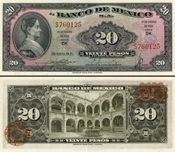 MEXIQUE - PICK 054b - 20 PESOS - 1953