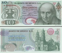 MEXIQUE - PICK 063a - 10 PESOS - 1969