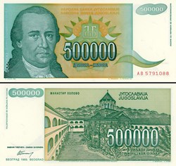 YOUGOSLAVIE - PICK 131a - 500 000 DINARA - 1993
