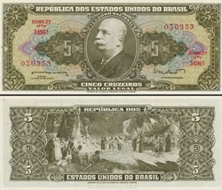 BRÉSIL - PICK 176a - 5 CRUZEIROS - 1962