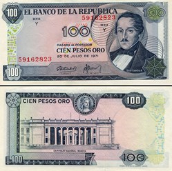 COLOMBIE - PICK 410 c2 - 100 PESOS DE ORO COLOMBIEN - 1971