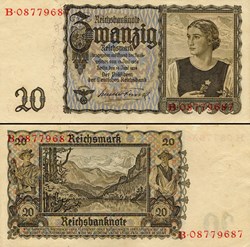 ALLEMAGNE - PICK 185 - 20 REICHSMARK - 1939