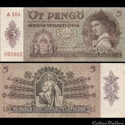 HONGRIE - PICK 106 - 5 PENGO - 1939