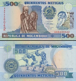MOZAMBIQUE - PICK 134a - 500 METICAIS - 1991
