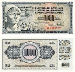 YOUGOSLAVIE - PICK 092c - 1000 DINARA - 1978