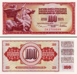 YOUGOSLAVIE - PICK 090ar - 100 DINARA - 1978